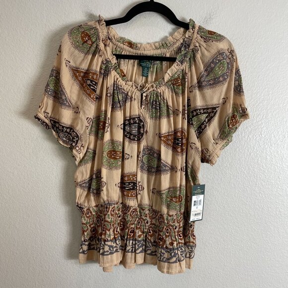 NEW Lauren Ralph Lauren Womens XL Paisley Peasant Top Boho Short Sleeve Shirt - Picture 7 of 10